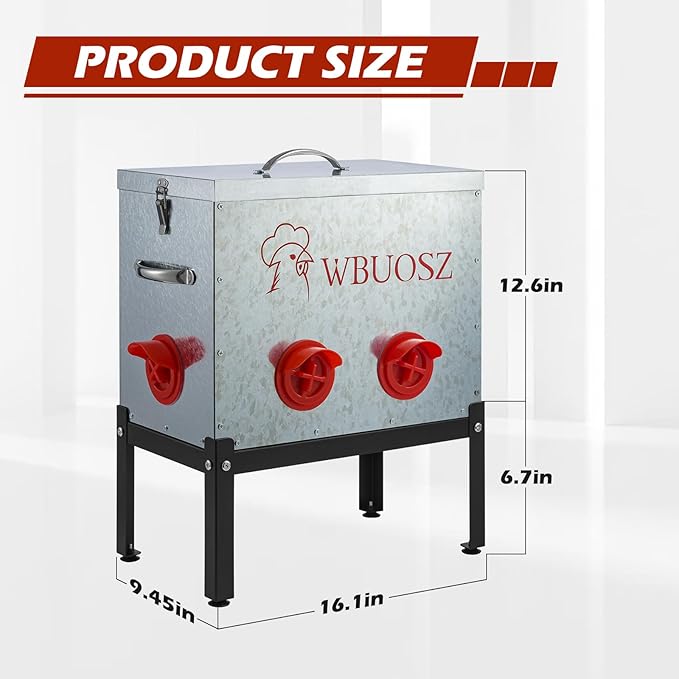 Automatic Chicken Feeder Box 40 lbs 6 Ports Large Capacity No Waste Galvanized Metal Poultry Feeder with Locking Lid and Legs for Hen Coop