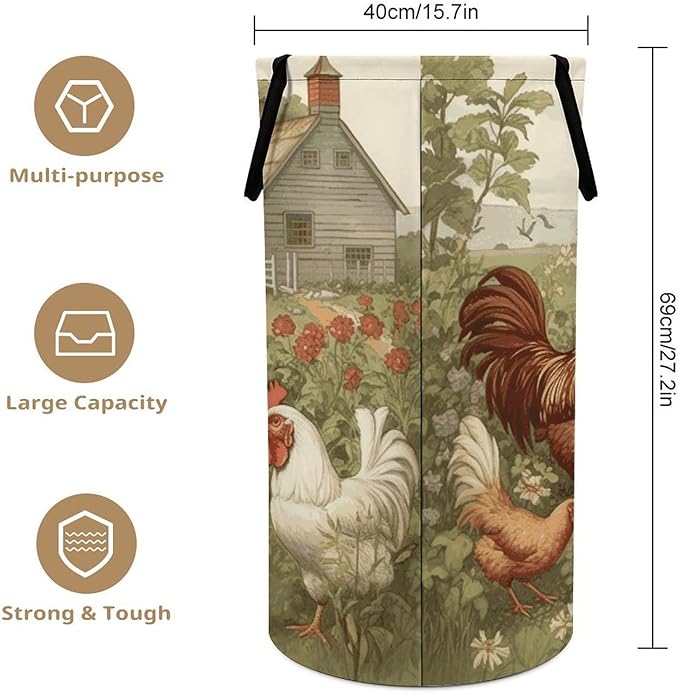 Chickens And Farm Laundry Hamper Waterproof Dirty Laundry Hamper Foldable Clothes Hampers Portable Clothes Storage Basket Large Storage Basket for Bathroom Bedroom