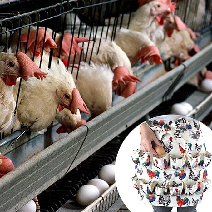 ASkinds Chicken Egg Collection Apron, Egg Holding Aprons with 12 Pockets for Gathering Chicken, Duck, Goose, and Quail Eggs Chicken Farm Aprons