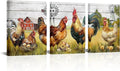HOMEOART Farmhouse Wall Art Rooster Canvas Wall Art Farm Barn Chicken Pictures Wall Decor Prints Framed 12x16inchx3Pieces,Farmhouse Kitchen Living Room Decor
