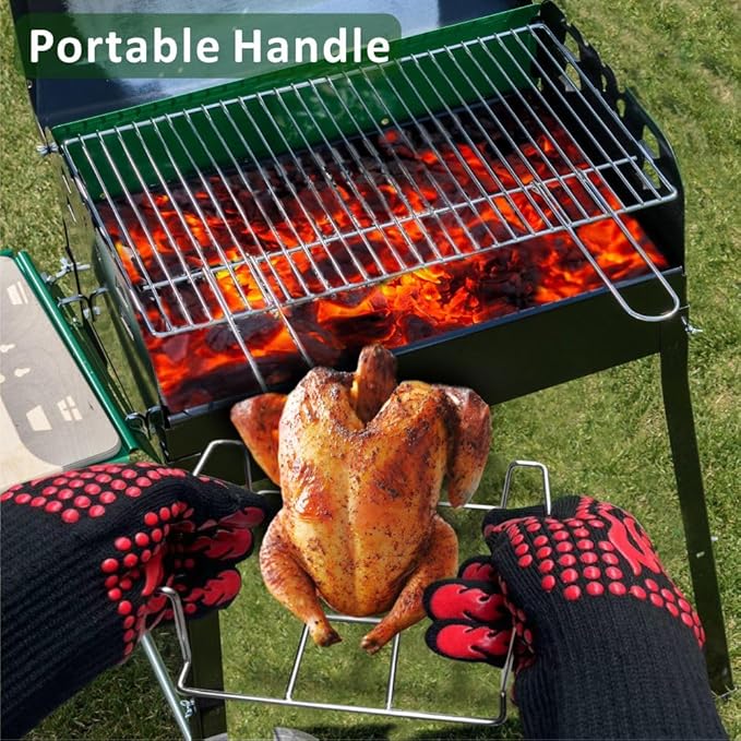 Beer Can Chicken Holder & BBQ Glove Set - Beer Can Chicken Stand 1 Pack + 1 Pair Heat Resistant BBQ Gloves Grill Oven Smoker Roasted Chicken Rack Whole Chicken Duck Goose Beer Butt Chicken Stand