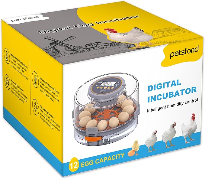 12 Incubators for Hatching Eggs, Egg Incubator with Automatic Egg Turning and Humidity Control, Intelligent Egg Incubator with Automatic Temp. Adjustment