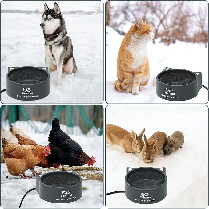 Large Heated Water Bowl for Outdoor Dog & Cat, Outside Heated Dog Bowl Provides Drinkable Water in Winter, Heated Pet Bowl with Anti Chew Cord for Dogs Bird Rabbit Chicken Duck, 108 OZ/30W.
