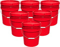 5-Gallon Bucket with Airtight Lid – Made in USA, Food Grade BPA Free Plastic, Heavy Duty Multi-Use, Metal Handle with Grip, Stackable Storage – Red, 6 Pack