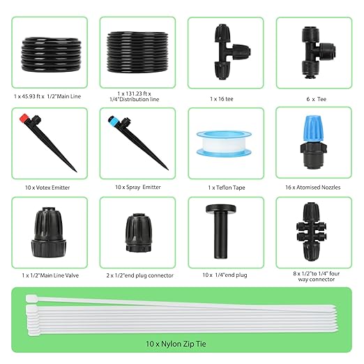 177FT Drip Irrigation Kit – 2026 New Quick-Connect Micro Irrigation System with 46FT 1/2'' Tubing, Locking Nozzle Emitters, Adjustable Misting Sprayers for Gardens, Lawns, Raised Beds and Greenhouses