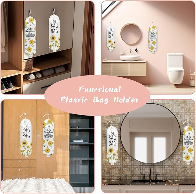 2PCS Sunflower Plastic Bag Holder for Kitchen Essentials, Reusable Wall Mount Grocery Bag Holder Plastic Storage bag, Large Storage Organizer Storage Dispenser, Sunflower Gifts for Women Mom Grandma