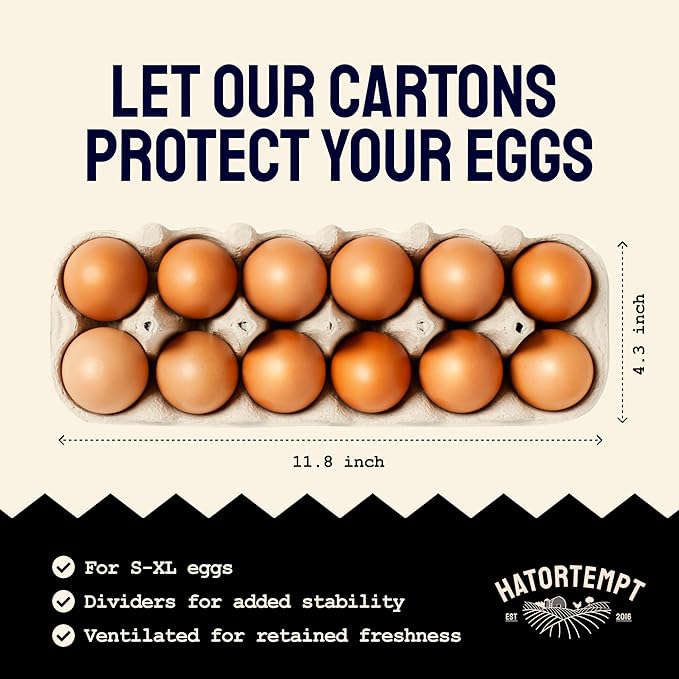 Hatortempt Reusable Paper Pulp Egg Cartons - 48-Pack, 12-Count - Pre-Printed Cartons for Date Labeling - Versatile Egg Baskets for Market & Home - Biodegradable Bulk Packs for Easy Transport