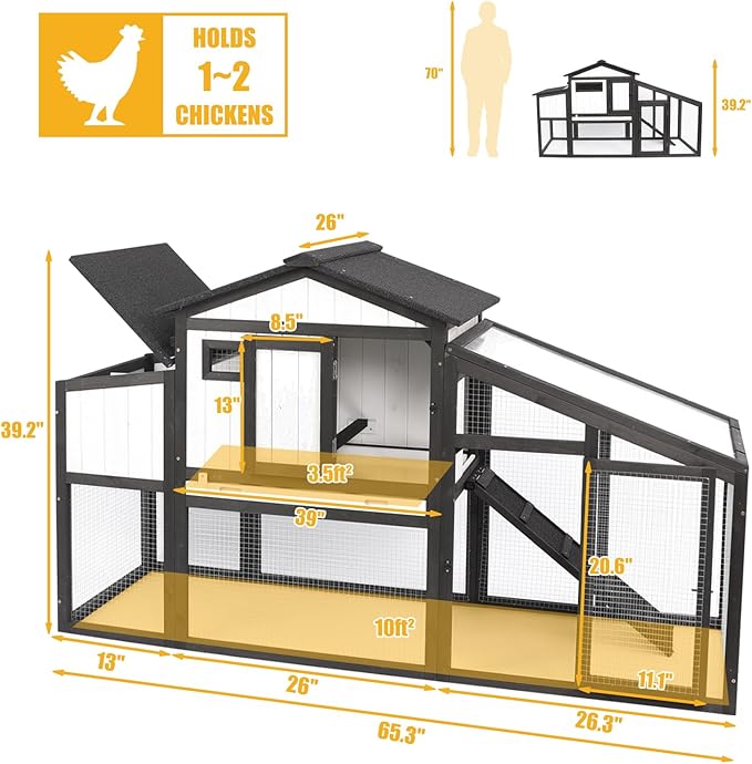Wooden Chicken Coop Indoor Outdoor, 132" Backyard Hen House for 2-3 Chickens, 2 Story Poultry Cage Chicken Coop, Nesting Box, Pull Out Trays, Set of Two, (Black)