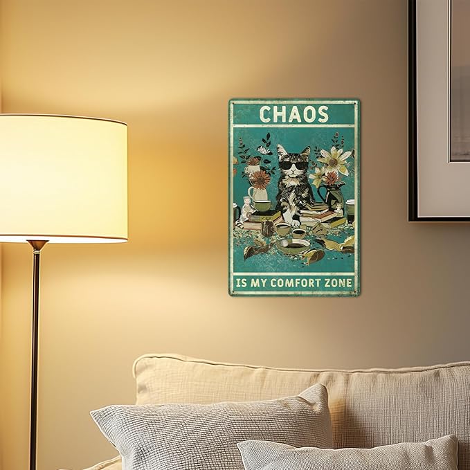 Vintage Green Cat Decor Metal tin signs, 8x12 Funny Cat Lover's Art for Living Room,Office,Shop,Room,Unique Home Decor Gift