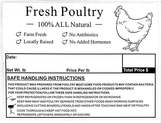 Poultry Freezer Labels,4x3 Inch with Handling Instructions Exemption,50 Pcs