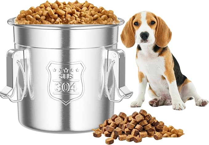 Stainless Steel Dog Food Storage Container 6L/1.59Gal Airtight Pet Food Storage Container with Lid to Keep Fresh Large Pet Food Storage with 3 Locking Latches for Cat Food Chicken Feed Rice Easy Clean