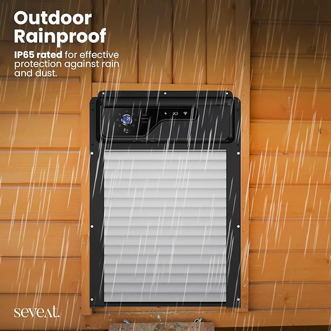 Automatic Chicken Coop Door with HD Camera, Solar Powered 5000mAh Battery - Door Opener with Remote, Timer & Anti-Pinch Sensor, App-Based Monitoring (Black)