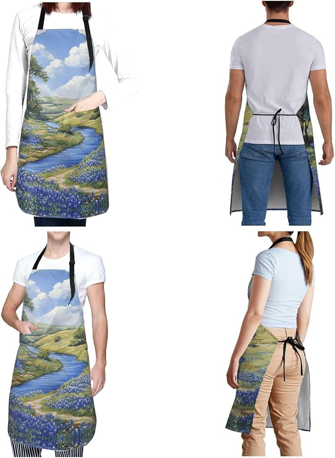 Kitchen Aprons for Men Women Waterproof Apron with 2 Pockets Skis on mountain Apron Adjustable Bib Aprons