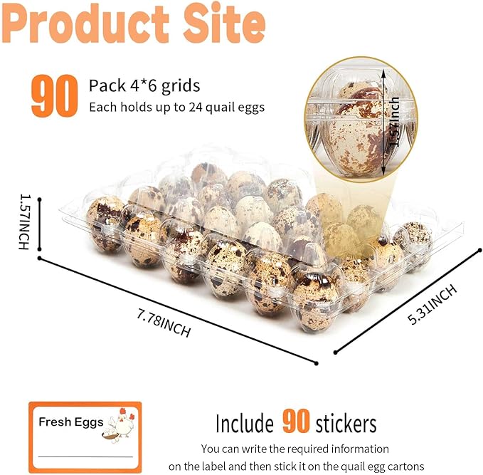 Quail Egg Cartons 90 Pack, 24 Grids Clear Quail Egg Cartons Cheap Bulk, Small Plastic Quail Egg Storage Holders With Lid, Reusable Quail Egg Tray For Farm, Refrigerator, Market Display