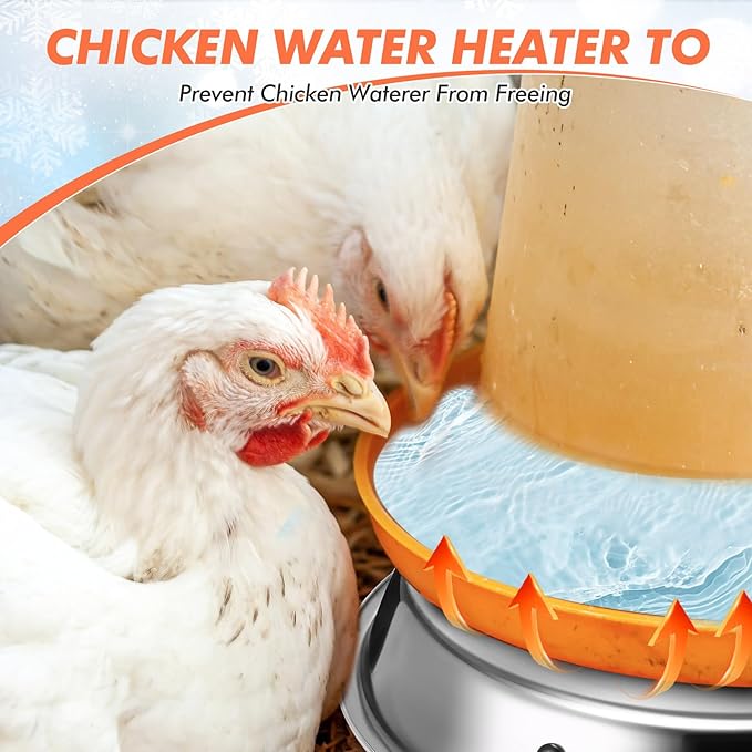 Sliner 4 Pack Chicken Water Heater for Winter 11.8'' Poultry Water Drinker Heated Base Stainless Steel Heated Base for Poultry Drinking