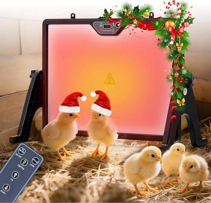 Chicken Coop Heater, 200W Chicken Heater with Remote Control, Double Side Heating + 360°Adjustable, Coop Heater with Timing Function, Adjustable Temp, Led for Chickens & Small Pets in Winter