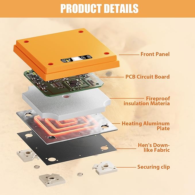 Brooder Plate for Chicks,10" x 10" Heat Plate for Chicks with Triangular Cone Anti-Perch Design（Orange）