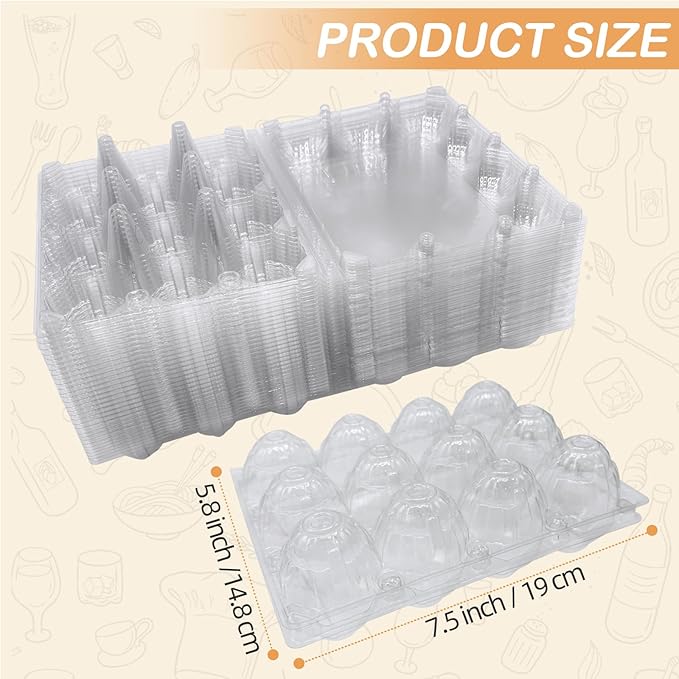 30 Pack Plastic Egg Cartons with Sticker Labels for 12 Eggs，Containers Cheap Bulk for Egg Storage and Transport Refrigerator, Family, Chicken Farm, Market, Camping