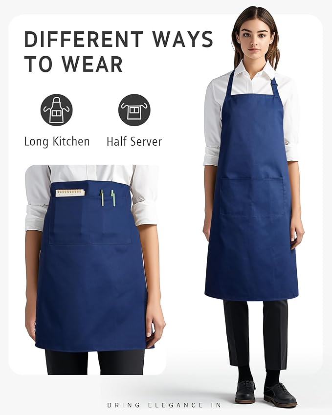 Syntus Adjustable Bib Apron with 2 Pockets Cooking Kitchen Aprons for Women Men Chef