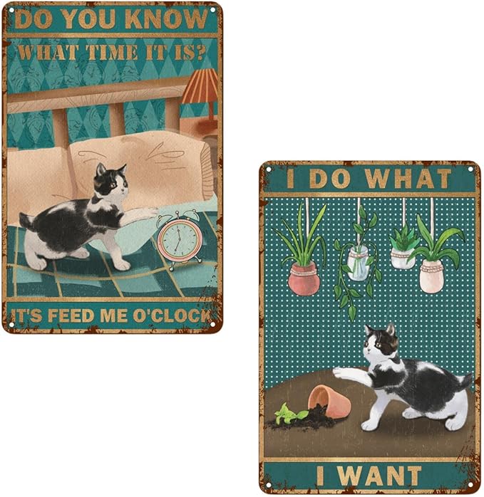 Funny Black Decor I Do What I Want Cat Sign Bundle 2 Pieces Cat Sign Farmhouse Wall Decor Garage Retro Home Bar Table For Bar Sign 8X12 Inch