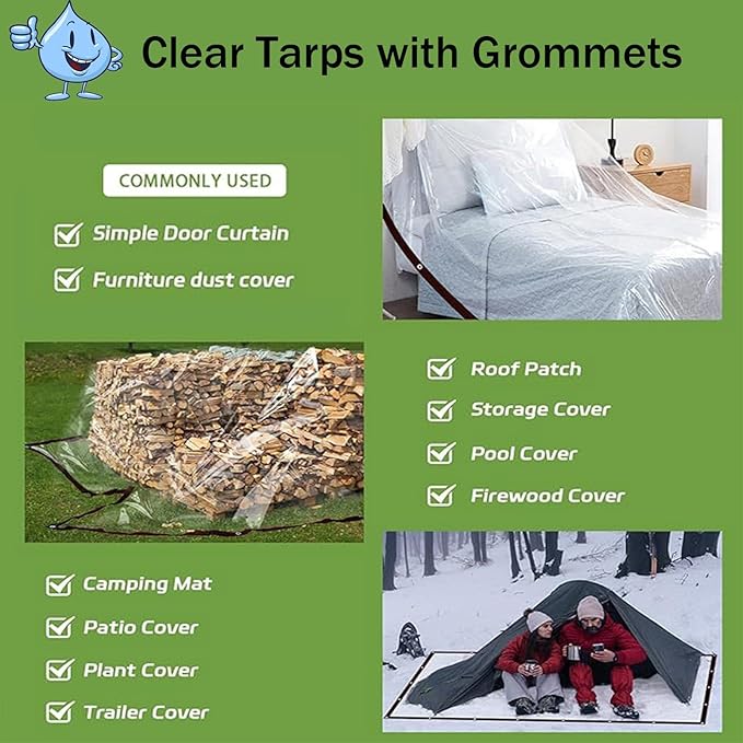 Clear Tarp Waterproof Heavy Duty Plastic Tarps,Vinyl Transparent Tarpaulin with Grommets,for Patio Transparent Lonas Greenhouse Chicken Coop Covers for Winter,18x22 FT
