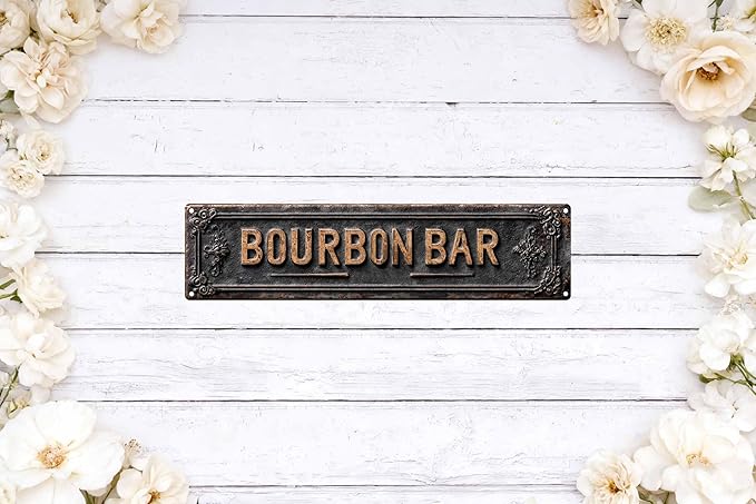 Vintage Tin Bourbon Bar Sign Retro Metal Sign Suitable For Bourbon Bar - Multi-Purpose For Indoor Use Plaque 4x16 Inch