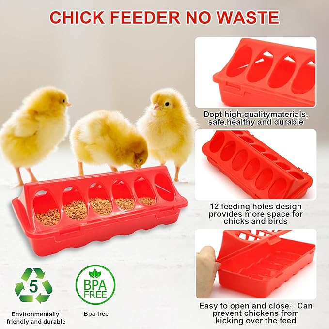 Chick Feeder and Waterer Kit with Chick Perch, Chicken Coop Heater,1L Chick Waterer, Flip Top Poultry Feeder, Chick Starter Kit for Chick Brooder, Baby Chicken Supplies for Baby Chick, Duck and Quail