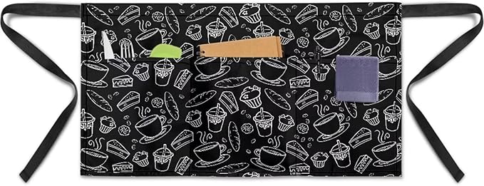 Waist Apron with 3 Pockets Waterproof 13 Inch Short Half Waist Aprons Women Men Server Aprons Waitress Waiter Apron