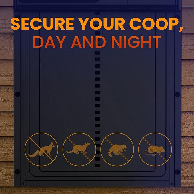 Automatic Chicken Coop Door – Coop Door Lite – Battery Powered (3X AA Included) – Timer & Manual Modes – LCD Display – Anti-Pinch Safety – 11" x 9.4" Opening