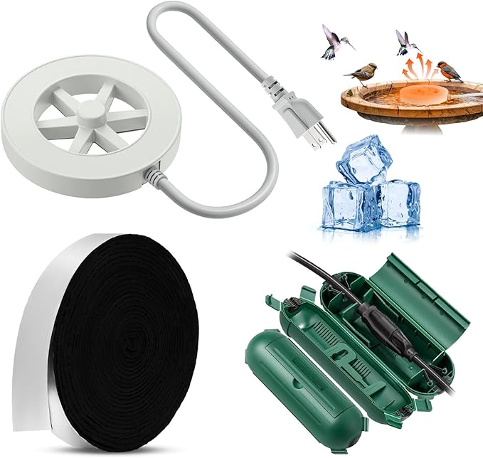 3 Pcs Submersible Water Heater Bird Bath Heater Chicken Waterer De-icer Water Trough Outdoor for Farm Pond Winter Poultry Livestock Tank Horse Drink, Pipe Tape Cord Cover(White,70 W)