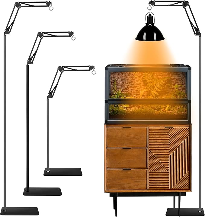 DXOPHIEX Heat Lamp Stand Reptile Light Stand with 360° Swing Arm, Height Adjustable (15.7 inch to 74.3 inch) Heat Lamp Holder for Bearded Dragon, Turtles, Snake and Lizard Terrarium