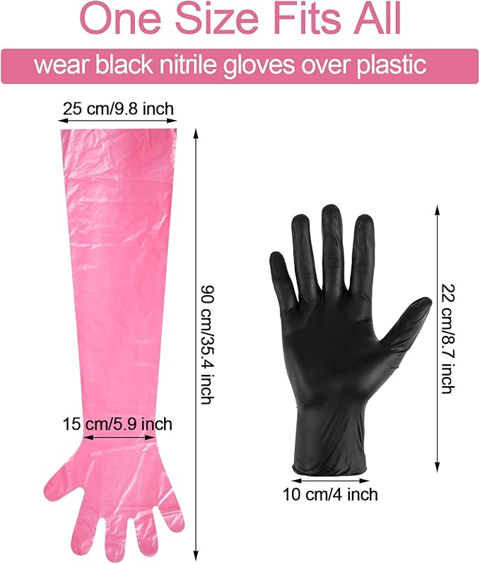 Honeydak 20-Pair Field Dressing Gloves - Deer Gutting & Processing, Includes Nitrile & Disposable Arm Gloves, Pink & Hunting Cleaning Accessories