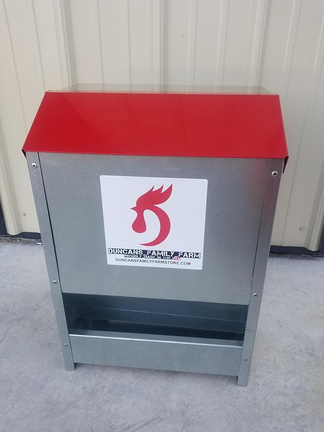 DUNCAN'S FAMILY FARM STORE Duncans Poultry 50 LB Double Sided Chicken Feeder. The Fat Boy Hold up to 50 LBS of Feed. Made in The USA and Comes Fully Assembled!