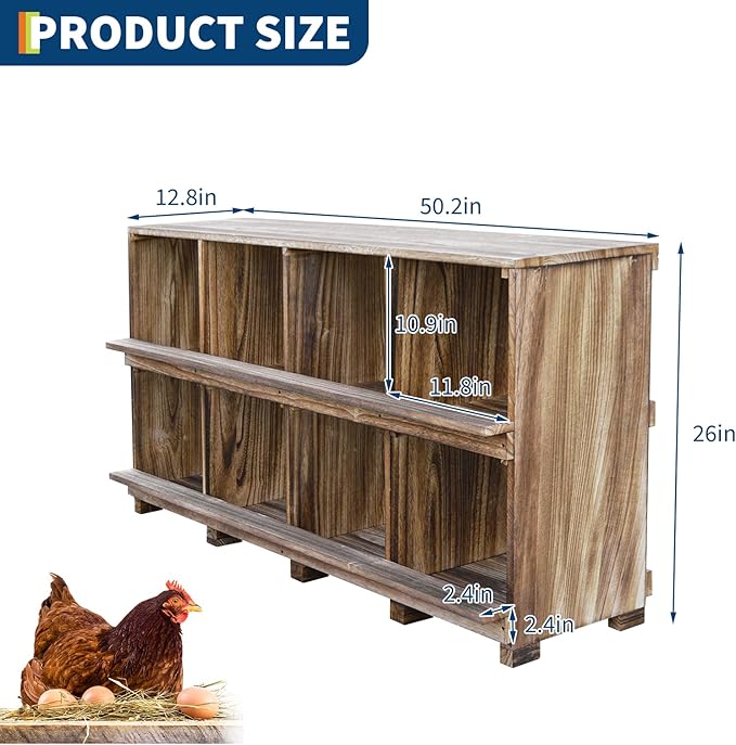 Garvee Nesting Boxes for Chickens, 8 Compartments Chicken Nesting Boxes for Chicken Coop, Wall Mount Wooden Nest Box for Chickens, Hens, Ducks, Backyard and Poultry Farms