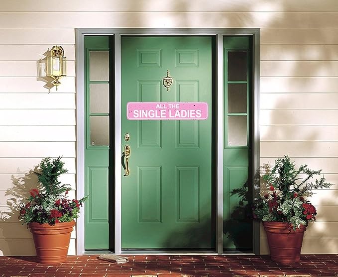 All The Single Ladies Sign - Chicken Hen Rustic Metal Street Sign or Door Name Plate Plaque Home Patio Garden Bar Farm House Garage Wall Decor Pink Tin Signs 16 X 4 Inch