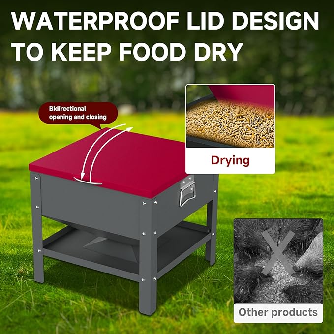 80 LBS Automatic Chicken Feeder, Heavy Duty Galvanized Metal Poultry Feeder for Ducks Turkeys, Weather-Resistant & Rat-Resistant No Waste Chicken Feeder