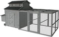 Chicken Coop for 6-10 Chickens, 112" Extal Large Chicken Coops, with Chicken Run & Nesting Box & Secure Enclosure, Outdoor Wooden Hen House Hutch for Rabbit, Poultry Pet, Duck -Grey
