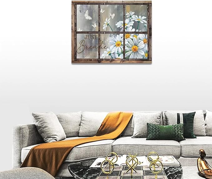 Daisy Wall Decor Rustic Flower Wall Art Farmhouse Window Daisies Pictures Bathroom Decor Country Butterfly Canvas Prints Just Breathe Artwork Home Office Decoration For Kitchen Bathroom Living Room