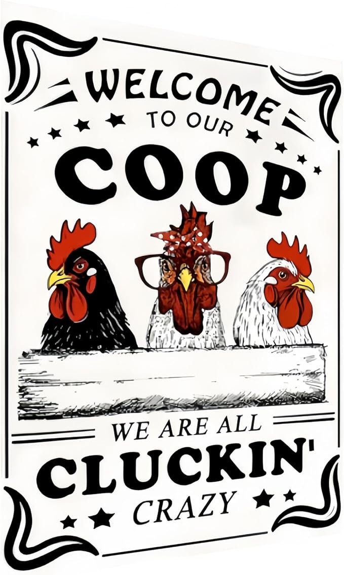 Funny Chicken Sign – Retro Tin Sign for Coop, Farmhouse, or Kitchen Wall, Cute Farm Animal Decor for Chicken Lovers, 12x8 Inch