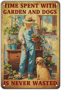 Vintage Garden Time Spent with Garden and Dogs is Never Wasted Metal Tin Sign 8x12 Inch Home Restaurant Wall Decor