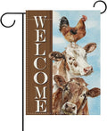Dyrenson Vintage Farm Animals Welcome Decorative Garden Flag, Retro Farmhouse Cow Rooster Chicken Yard Outside Home Decoration, Rustic Country Burlap Outdoor Small Decor Double Sided 12 x 18