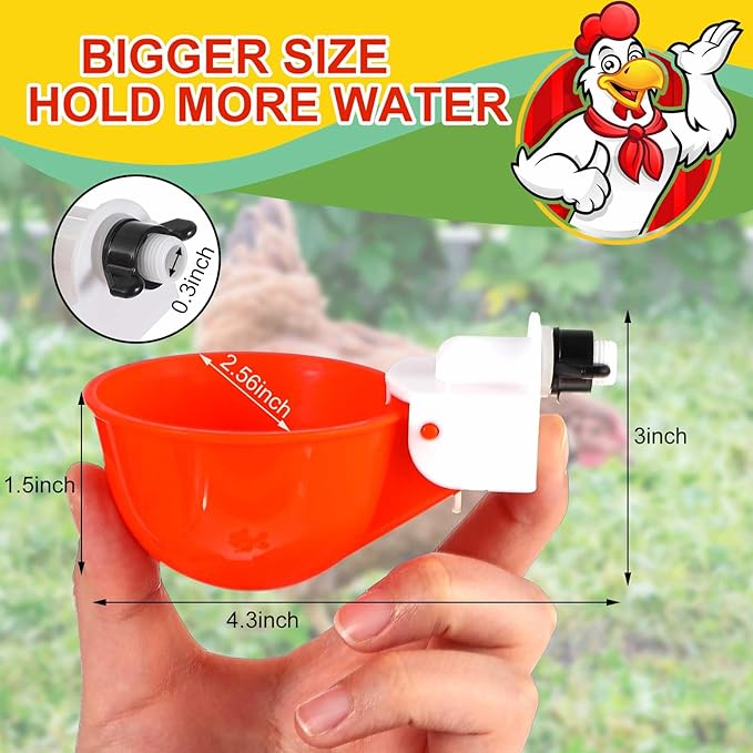Tanlade 50 Packs Chicken Waterer Cups Large Chicken Feeder, Automatic Waterer Cups Kit for Poultry Chicks Duck Goose Turkey Bunny(Orange)