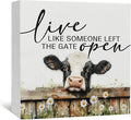 Cow Signs - Farm Cottagecore Animal Office Kitchen Bedroom Decor,Rustic Farmhouse Live like Someone Left the Gate Open Home Decor Wooden Signs,Cow Gifts for Women,8x8
