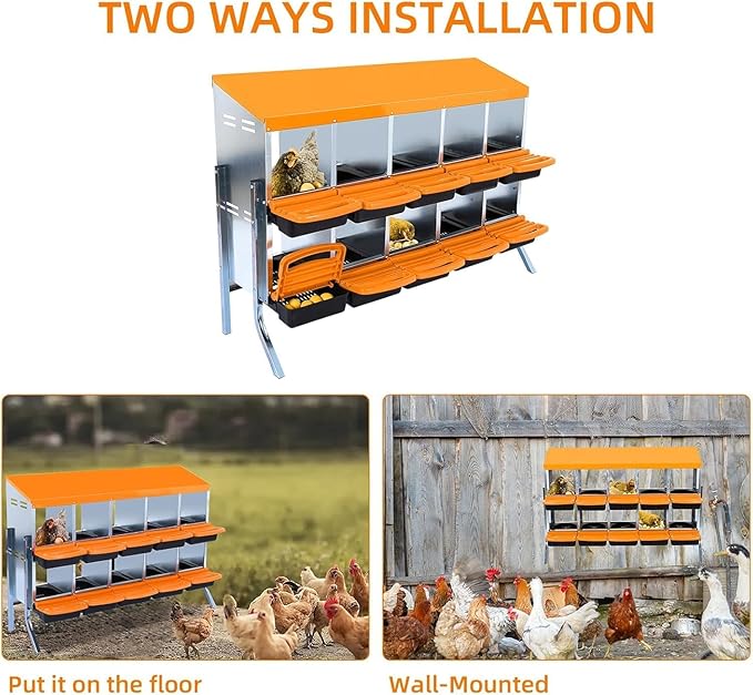 10-Hole Chicken Nesting Box with Removable Lid, Metal Chicken Coops with Roll Away Design/Easy Egg Collection/Ventilation Holes, for Chickens Coops, Duck and Hens