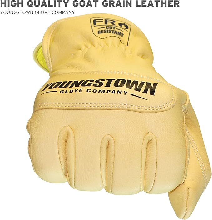 Youngstown Glove Leather Ground Utility Gloves for Men - Kevlar Lined - Cut, Puncture, Flame Resistant, Arc Rated, - Tan, Large