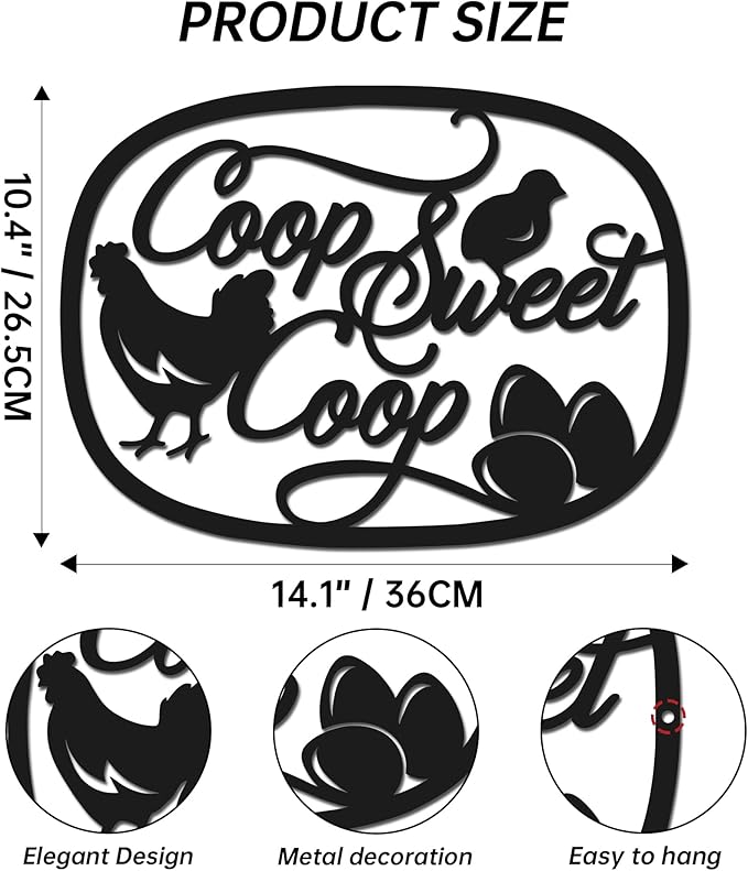Sweet Chicken Coop Signs, Metal Hen with Chicks Farm Decor - Rustic Chicken Coop Decor for Garden, Farmhouse Kitchen, Funny Farm Wall Art Gift