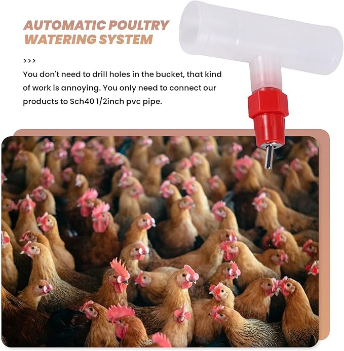 Chicken Nipples Tee Fittings - Fully Automatic Poultry Waterers Kit Chicken Water Drinker 10 Pack