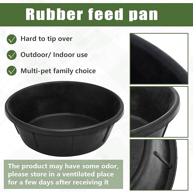 Sadnyy 8 Pcs 4 Quart/ 1 Gallon Rubber Feeder Pan, Rubber Feed Pan Utility Horse Feed Bucket Dog Bowl Horse Feeder for Cats Dogs Goats Chicken Dust Bath Container Animal Feeding, 10.6 x 4.1 Inch