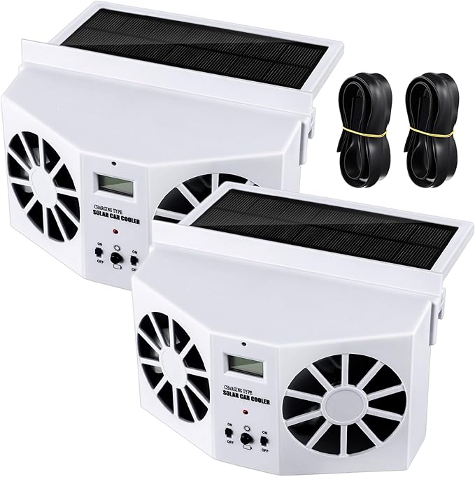 2 Pack Solar Powered Car Exhaust Fan 3 Fans Car Window 4500 RPM Air Vent Radiator Solar Energy Cooling Vent Exhaust for General Types(Solar 2 Fans,White)