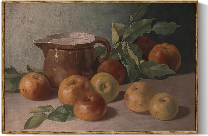InSimSea Framed Canvas Wall Art Vintage Aesthetic Room Decor, Harvest Apples Still Life Oil Painting Artwork Abstract Wall Pictures Prints, Farmhouse Fruit Wall Decor Bedroom Kitchen 16x24in